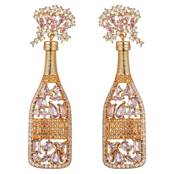 eye candy Jewelry - Eye Candy Pop Rose Gold and Pink Champagne Bottle Earrings